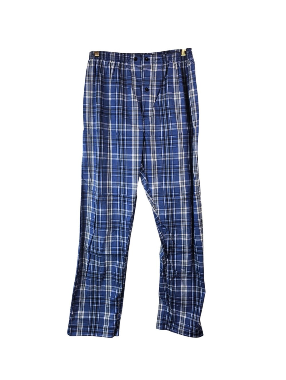 Hanes Men's Medium Blue Plaid Pajama Pants Cotton Blend Lounge Sleepwear
